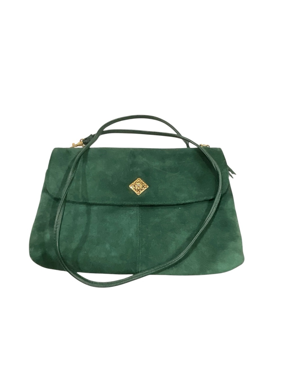 Amanda Smith Emerald Green Suede Satchel with Gold Accent